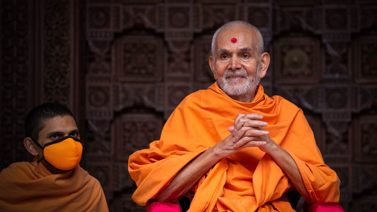 Mahant Swami Maharaj in Sarangpur, India, 2021.